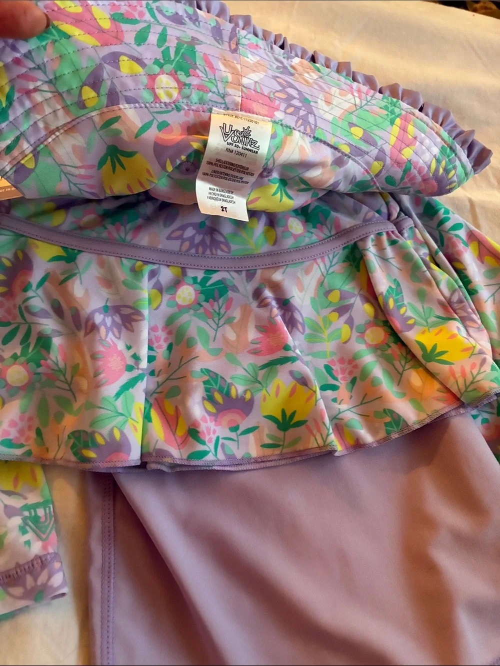 UV Skinz Lavender Kids swimwear set with Floral Sleeves & Unicorn Graphic